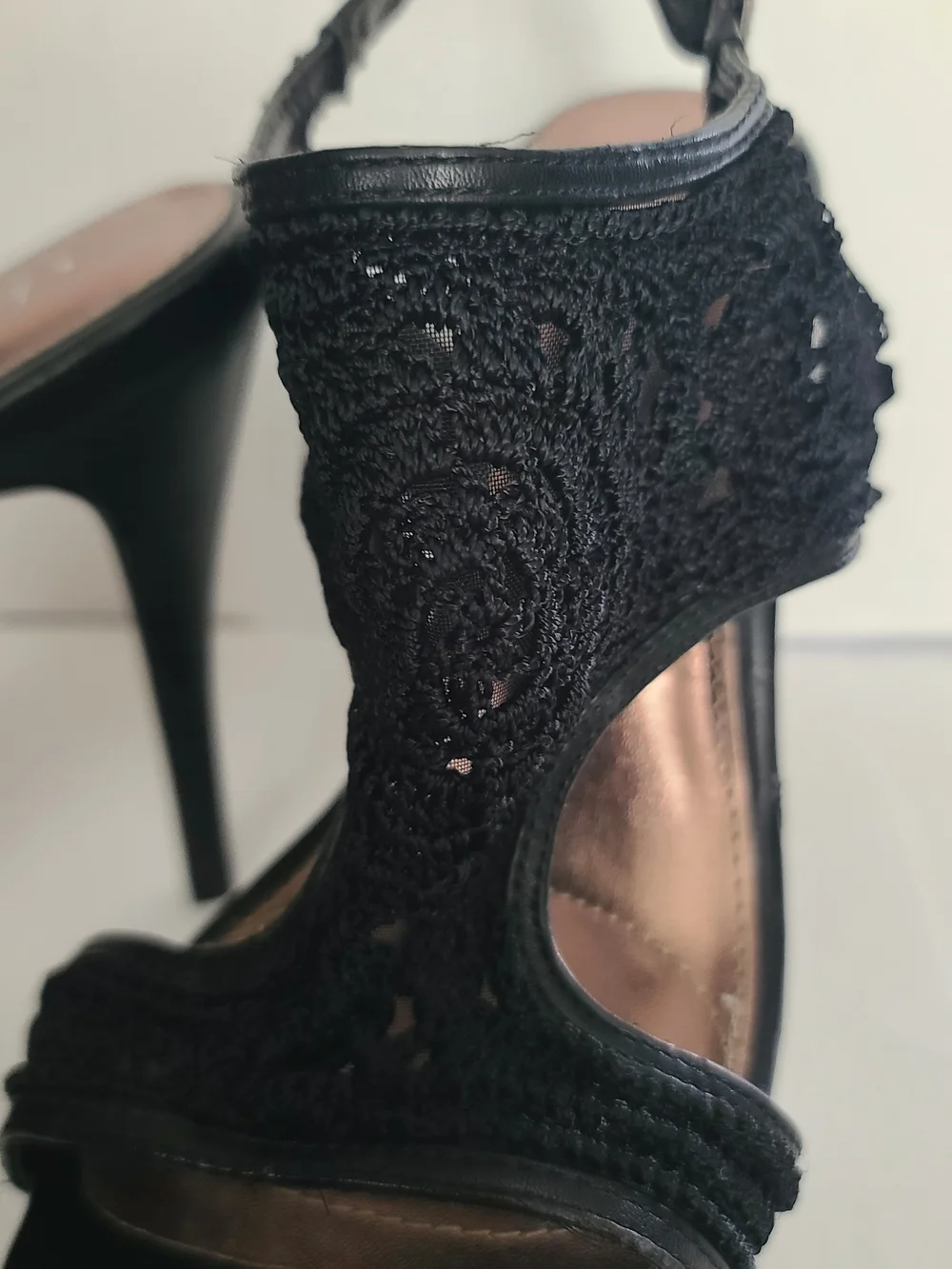 Black Crochet Platform High Heels with Ankle Strap